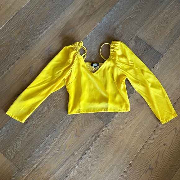 DKNY Cold Shoulder Crop Top in Pop Yellow - Picture 4 of 7